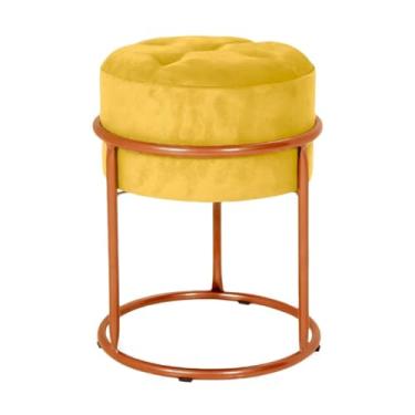 Imagem de Puff Argola Banqueta Ferro Estofada Penteadeira Decoração Quarto Sala Bancada Cadeira Moderno Pufe(Amarelo/Cobre)