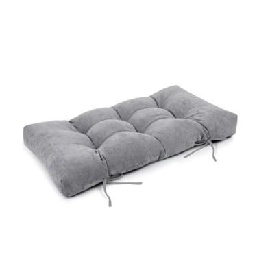 Imagem de ROFIELTY Almofada de banco tufada, tecido de chenille, almofada de sofá de vime 2 laços, adequada para banco de piano/móveis internos/balanço (cinza, 36 × 14 × 4)