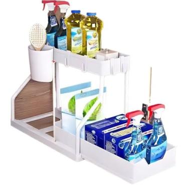 Imagem de Organizador Prateleira Multiuso 2 Níveis Andares Bandeja Gaveta Banheiro e Cozinha Armário(BRANCO)