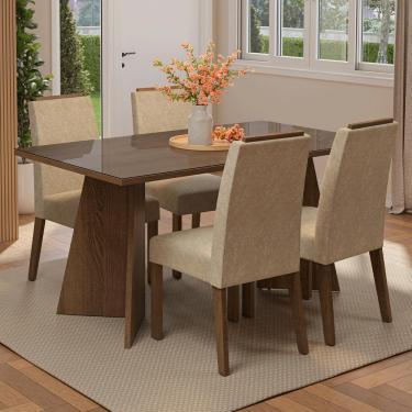 Imagem de Conjunto Sala de Jantar Tampo de Vidro 4 Cadeiras Rustic/Imperial Braga Madesa