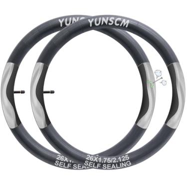 Imagem de YunSCM 2 pacotes 26 x 1,75/1,90/1,95/2/2,10/2,125 polegadas tubos internos de bicicleta de substituição para válvula Schrader de 32 mm tubos internos de bicicleta MTB durável de borracha butílica pneus de bicicleta