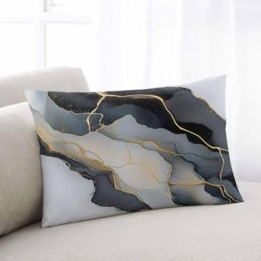 Imagem de Fronhas de almofada de mármore preto cinza tamanho king, arte moderna dourada luxuosa com glitter ondulado macio capa de almofada decorativa com zíper oculto para cama sofá sofá, 51 x 66 cm