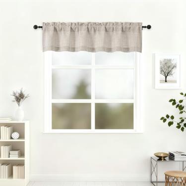 Imagem de Lecloud Saia para janela de 30 cm de comprimento, cortinas de cozinha texturizadas de linho sintético com filtro leve, cortinas curtas arejadas com bolsos para varão para banheiro, porão, fazenda, 152