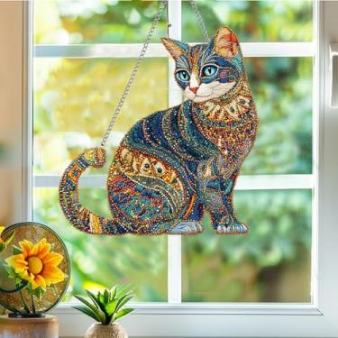 Imagem de Acrílico colorido, apanhador de sol, decoração de janela pendurada para gatos, arte de parede de arco-íris, para sala de estar, quarto, varanda, interior e exterior, jardim, enfeites de Natal 19 x 19