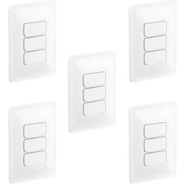 Imagem de Kit 5 Conjuntos 3 Interruptores Simples 4X2 Pial Zeffia