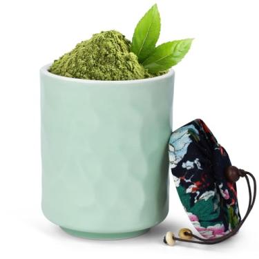 Imagem de Artcome Pote de cerâmica Matcha em pó com tampa, recipiente de pó Matcha para amantes de cozinha e chá, recipiente de armazenamento para pó Matcha e folha de chá, hermético e elegante para