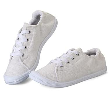 Imagem de COASIS Tênis feminino de lona sem cadarço com suporte de arco, moderno, cano baixo, casual, cadarço, Branco, 36