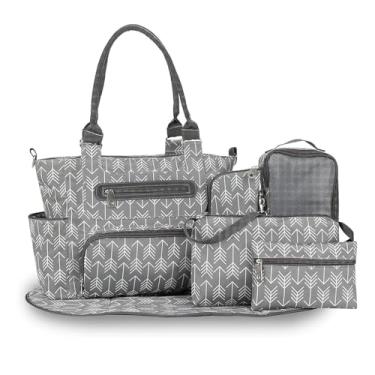 Imagem de Conjunto de 8 bolsas de fraldas para bebês, grandes bolsas multifuncionais para fraldas com trocador e bolsa para mamadeira, bolsa de malha, bolsas de viagem para meninas/meninos para mamãe e papai