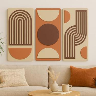 Imagem de Conjunto Trio de Quadros Decorativos abstrato Geométrico Sala Escritório Quarto em MDF e relevo 3D(Bege e Marrom)