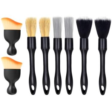 Imagem de Riomhorry Conjunto de 8 pincéis para detalhes de carro, escovas de limpeza de cerdas macias interiores e exteriores, 4 escovas de detalhes diferentes para detalhes automáticos, painel, ventilações