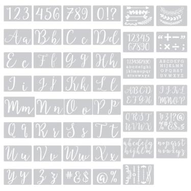 Imagem de Kit de estêncil reutilizável para pintura de caligrafia, 45 números, letras do alfabeto, kit de estênceis de pontuação para pintura em madeira, quadro-negro, tecido, varanda de porta e arte de parede