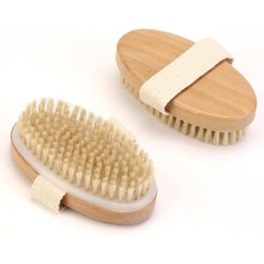 Imagem de 1 escova de banho luxuosa de cerdas naturais, pele radiante e rejuvenescedora - melhora a circulação sanguínea, profunda e esfoliante com vitalidade em aplicações molhadas e secas, escova de banho