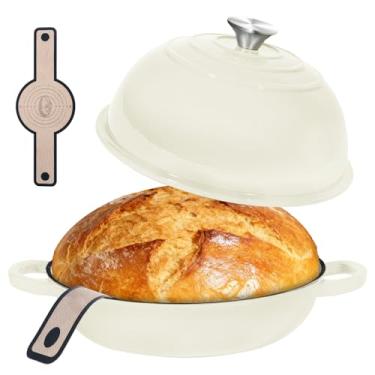 Imagem de ONKO Forno holandês de pão fermentado, forno holandês de 6 litros para assar pão de fermento, cúpula de pão de ferro fundido esmaltado, panela redonda de cerâmica holandesa com tampa para uso caseiro