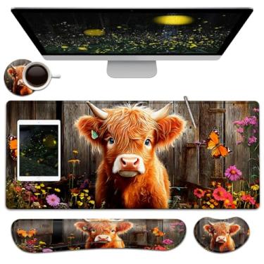 Imagem de Conjunto grande de mouse pad + descanso de pulso com teclado, mousepad estendido para jogos (31,5 x 11,20 cm) com borracha antiderrapante, suporte ergonômico para descanso de pulso de espuma de