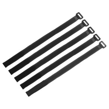 Imagem de 5 peças de tiras de amarração de bateria reutilizáveis, 2 x 40,64 cm de nylon preto com bateria multiuso segura ajustável alça de gancho laço de fixação para quadricópteros FPV RC drone barco carro
