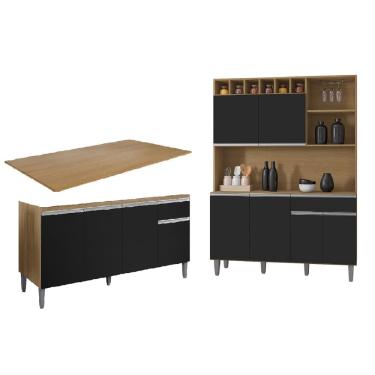 Imagem de Cozinha Compacta Alice e Balcão Tatiane 120mt Com Tampo Mdp Amêndoa/Preto - AJL