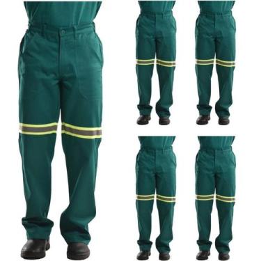 Imagem de Kit 05 Calças Profissional Uniforme Trabalho Brim Pesado Faixa Refleti