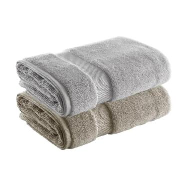 Imagem de Jogo de Toalhas Ele/Ela Super Soft Zero Twist Banhão 80x150cm 500g/m², 97% Algodão 3% Poliéster, Toque Macio, Alta Absorção e Design Sofisticado – Altihaus (Taupe/Cinza)