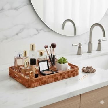 Imagem de Bandeja de Servir Estilo Vime – Café, Chá, Frios e Decoração (Marrom)