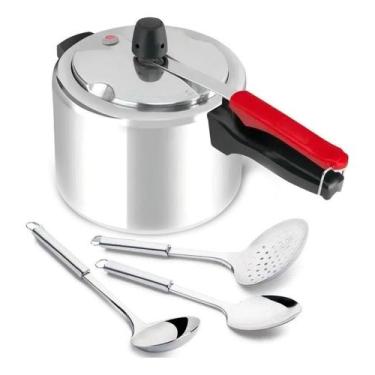 Imagem de Panela Pressão 4,5 Litros Clock Alumínio Polido E Utensílios Em Aço In