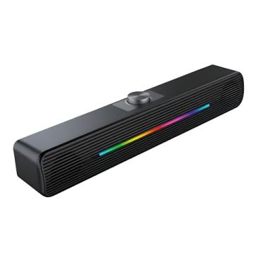 Imagem de Caixa de Som Gamer RGB Automático 6W Estéreo USB para PC e Notebook, Soundbar com Controle de Volume Giratório