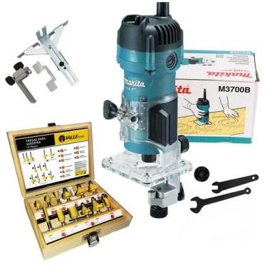 Imagem de Tupia Manual Makita 530W, 35.000 RPM, Pinça 6mm, COM Jogo 12 Fresas Pr