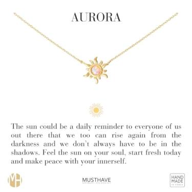 Imagem de MUSTHAVE Colar de sol opala banhado a ouro 18K, cor de ouro amarelo, esperança, sorte, corrente de âncora, tamanho 40,6 cm + extensor de 5 cm, vale-presente de aniversário, melhor amigo, cúbico (ouro