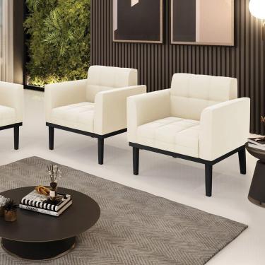 Imagem de Kit 2 Poltronas Decorativas Pés Fixo Em Madeira Preto Veludo Bege