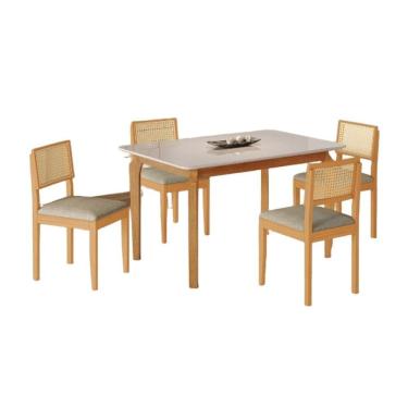 Imagem de Conjunto Mesa De Jantar Produto Off White 1,20m Com 4 Cadeiras Jade 03 Linho Cinza