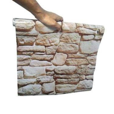 Imagem de Kit Papel De Parede 6 Unid Pedra Marrom Claro Autoadesivo