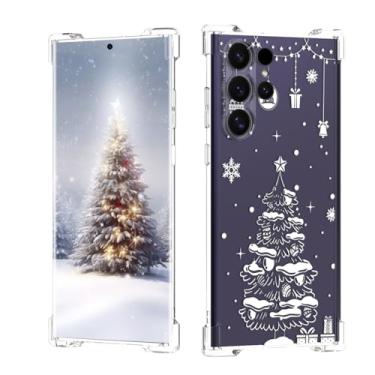 Imagem de XIMIZU Capa de árvore de Natal para Samsung Galaxy S24 Ultra Kids, branco floco de neve lindo design padrão meninas mulher proteção à prova de choque capa transparente para Samsung Galaxy S24 Ultra