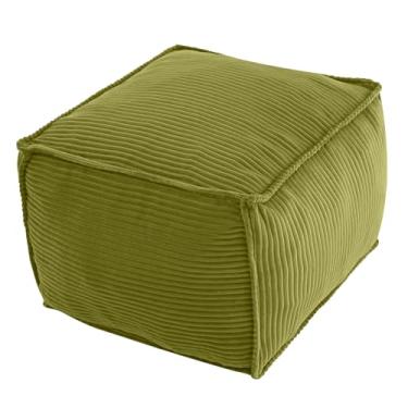 Imagem de MeMoreCool Pufe de pelúcia quadrado para descanso de pés, pufe de veludo cotelê com enchimento de pedaços de espuma, apoio para os pés otomano macio para sala de estar, verde