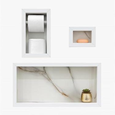 Imagem de KIT NICHO DE BANHEIRO EM PORCELANATO PORTA PAPEL HIGIENICO SABONETEIRA(BRANCO)
