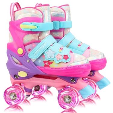 Imagem de LEVYTEMP Patins infantis para meninas e crianças com rodas iluminadas, ajustáveis em 4 tamanhos (10 a 7,5 anos), design estrela, sistema de segurança triplo, presente ideal para idades de 3 a 12 anos