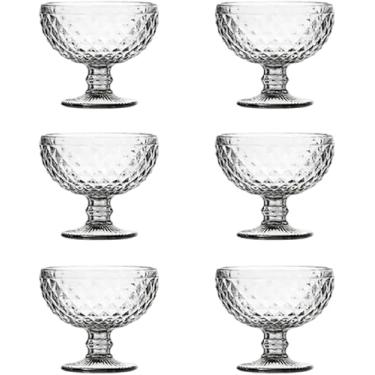 Imagem de Conjunto de Taças de Sobremesa em Vidro, Design Bico de Abacaxi, 6 Unidades, 300ml, 10,5x12cm, Transparente, para Mousses, Sorvetes e Sobremesas