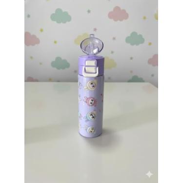 Imagem de Garrafa Térmica Infantil 500ml Inox com Personagens Fofos, Bico Duplo, Trava e Alça Confortável