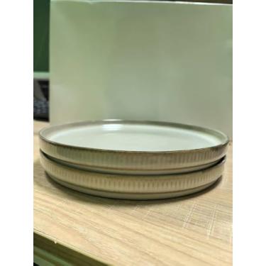 Imagem de CULIVORA Pacote com 2 pratos de salada de cerâmica – Pratos laterais de grés de 20 cm com borda elevada, seguro para micro-ondas, bege