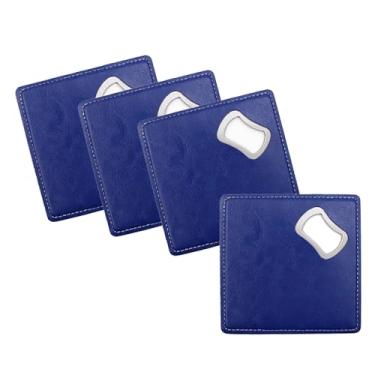 Imagem de Porta-copos de couro PU com abridor de garrafas, aço inoxidável, barman, cerveja, abridor de bebidas, antiderrapante, para bar, restaurante, cozinha, 4 peças