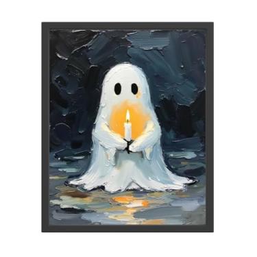 Imagem de Arte de parede vintage fantasma de Halloween, decoração de parede com textura fantasma de vela assustadora, impressão de imagem gótica Dark Academia (20 x 25 sem moldura)