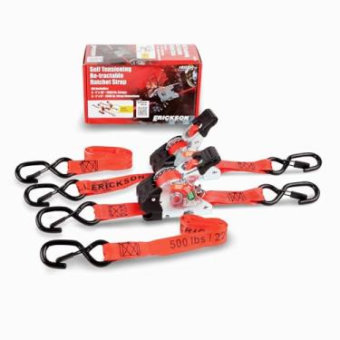 Imagem de Erickson Correia de catraca retrátil de autotensão 2,5 cm x 3 m, resistência à ruptura de 680 kg, design de tensão automática, ganchos em S com encaixe de segurança
