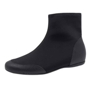 Imagem de Bota Feminina Salto Baixo Cano Curto Elastano Couro Usaflex