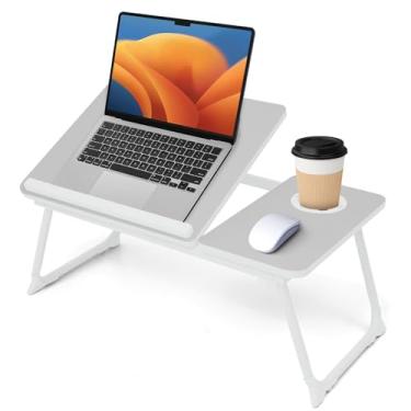 Imagem de Mesa de colo para sofá/sofá/chão, mesa de cama ajustável de 5 ângulos com pernas dobráveis e suporte de copo, mesa leve para escrever/comer/ler, suporte portátil para laptop para adultos, crianças