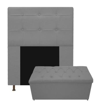 Imagem de Cabeceira e Calçadeira Baú estofada Mel 90 Cm Solteiro Cinza