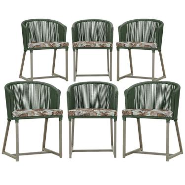 Imagem de 6 Cadeiras De Jantar Noronha Fendi Corda Náutica E6 Trama Verde