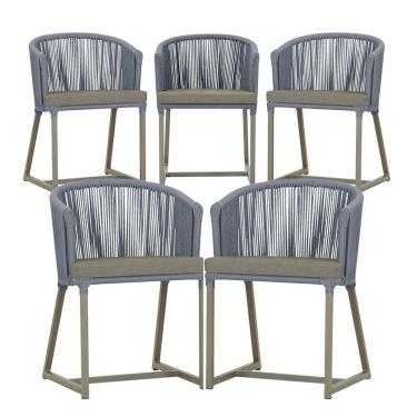 Imagem de 5 Cadeiras De Jantar Noronha Fendi Corda Náutica E8 Trama Prata