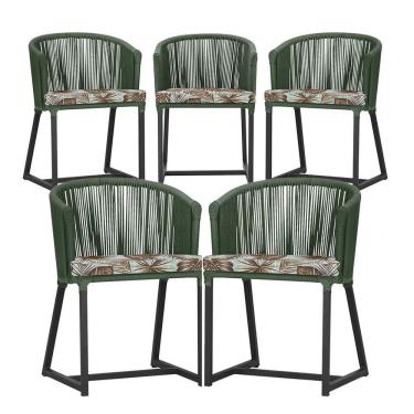Imagem de 5 Cadeiras De Jantar Noronha Preta Corda Náutica E6 Trama Verde