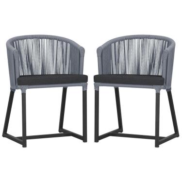 Imagem de 2 Cadeiras De Jantar Noronha Preta Corda Náutica E11 Trama Prata