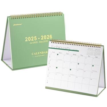 Imagem de Calendário de mesa 2025-2026, julho de 2025 a dezembro de 2026, calendário de mesa dobrável de 18 meses com adesivos, calendário de mesa de 25,4 x 20,3 cm para escritório em casa, escola, verde