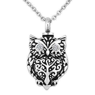 Imagem de GMXLin Colar de urna de cremação para cinzas, coruja, elefante, borboleta, gato, cachorro, estampa de pata, pingente de lembrança memorial com funil de corrente de aço inoxidável, Borracha Aço