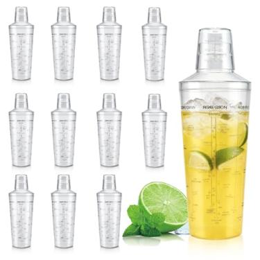 Imagem de WELKOR Conjunto de coqueteleira de plástico Boston, pacote com 12, kit de barman inquebrável de 510 g com tampas de filtro embutidas, ferramentas de barra de viagem para iniciantes, misturar martinis